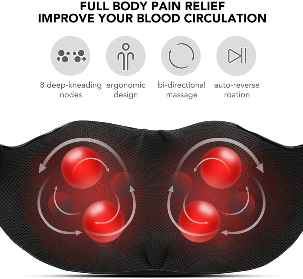 Neck and back massager - heated shiatsu pillow Naipo MGS-801